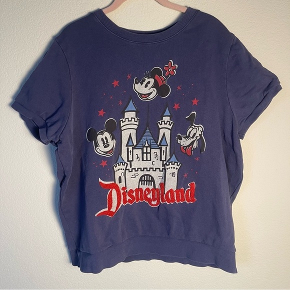 Disney Tops - Disneyland Mickey Mouse Pluto Sweatshirt Womens Large Blue Short Sleeve